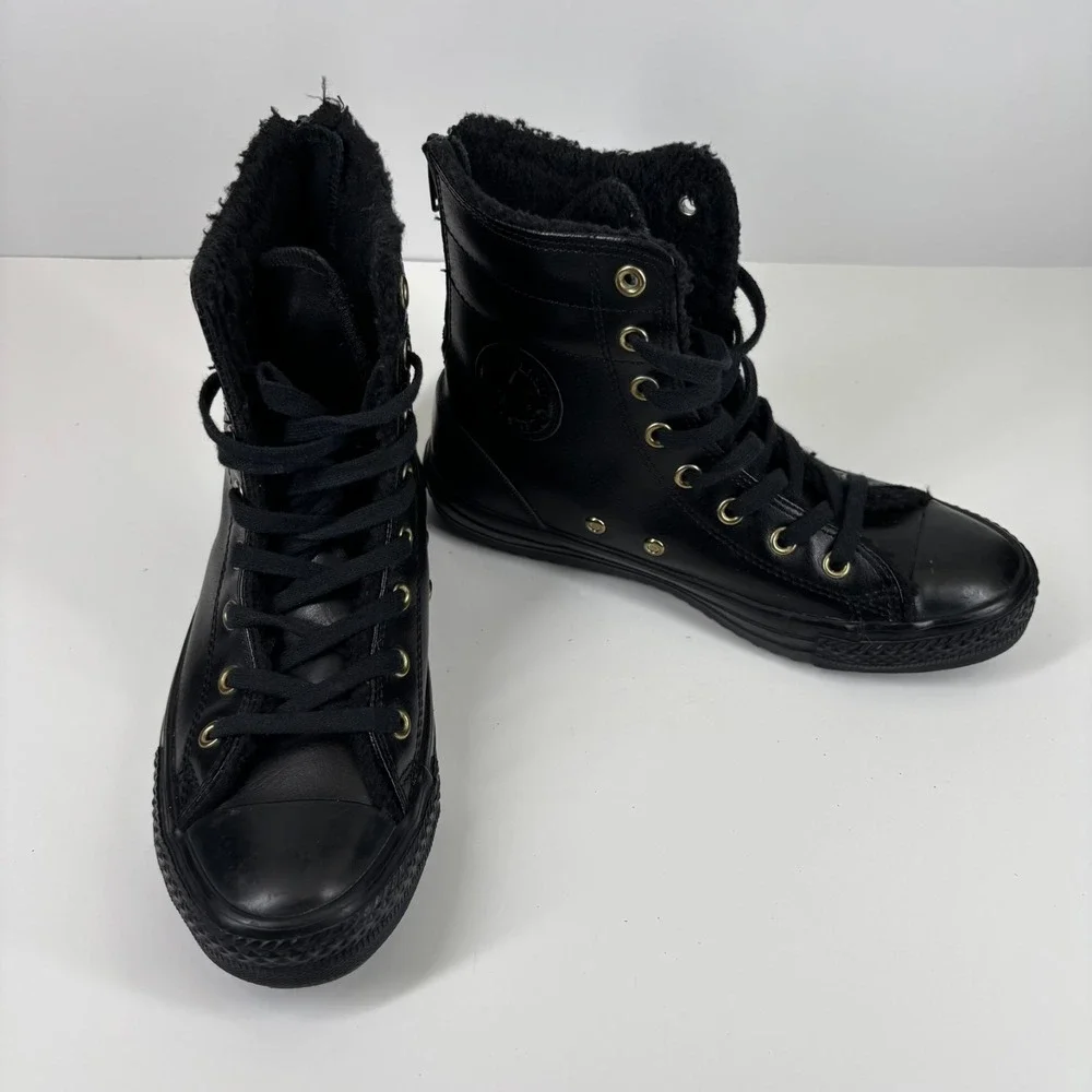 Converse Chuck Taylor All Star Hi-Rise Junior US 3/EU 35 Black Leather Fur Boots